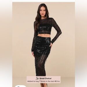 Lulu's Black Sequined Midi Skirt